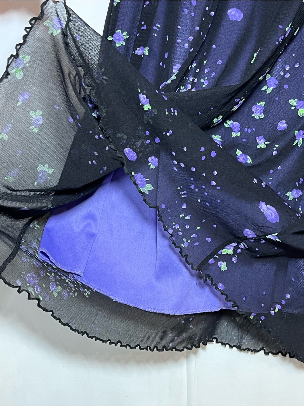 Vntg Currants Purple Floral Satin Lined Slip Dress S Backless Y2K Edgy Fairycore - Picture 6 of 10